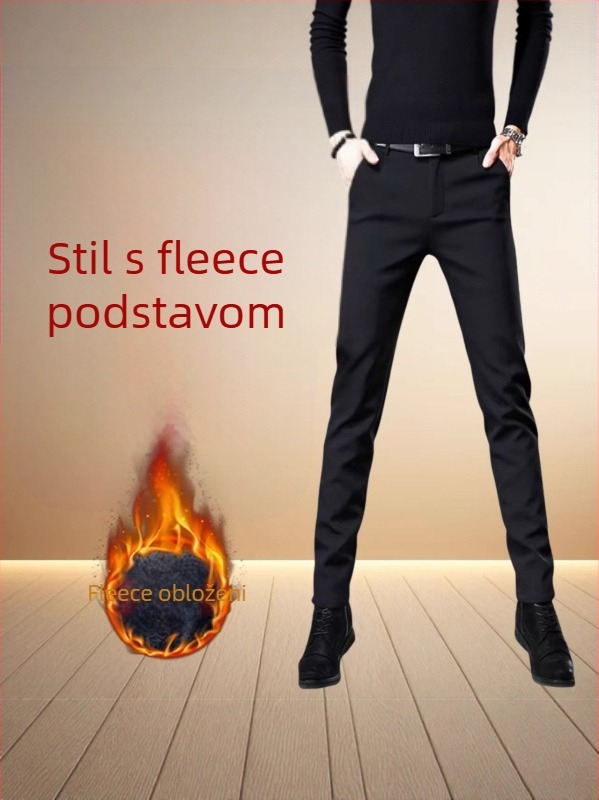 Muške hlače poslovno casual kroja s flis podstavom, bez glačanja, korejskog stila, zima