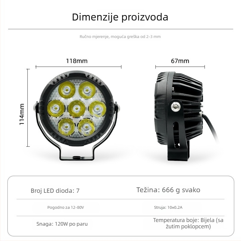 LED reflektor prednjeg branika za off-road vozilo — 60W, 3500lm, usmjeren snop, aluminijska legura + nehrđajući čelik, trajnost >50.000 sati
