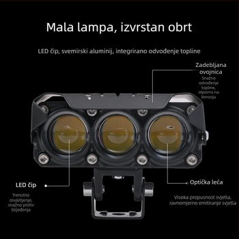 Motociklistički LED reflektor s križnim lećama, tri LED-ova s ventilatorom, 35W, 12-80V