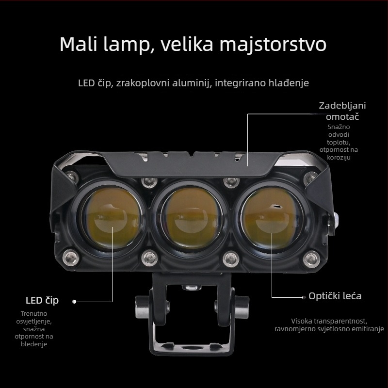 Motociklistički LED reflektor s križnim lećama, tri LED-ova s ventilatorom, 35W, 12-80V