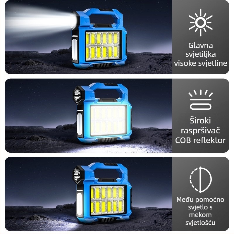 Solarna prijenosna LED radna svjetiljka s ručnim pogonom, 20W, 2400 mAh baterija