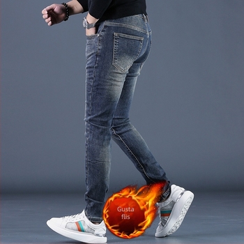 Muške traperice s fleec podstavom, slim-fit kroj, uski kroj, srednji pojas, mikroelastičnost