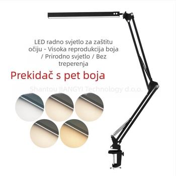 Stolna lampa za zaštitu očiju s dugim prilagodljivim ramenom i klipom za manikuru, USB napajanje, metalna sjenila, trobojna temperatura boje, LED 80×0.2W