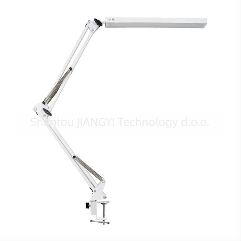 Stolna lampa za zaštitu očiju s dugim prilagodljivim ramenom i klipom za manikuru, USB napajanje, metalna sjenila, trobojna temperatura boje, LED 80×0.2W