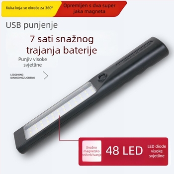 Magnetna radna svjetiljka za auto popravke, ultra jasan LED, 360° osvjetljenje, kućište od aluminijskog legura, crna