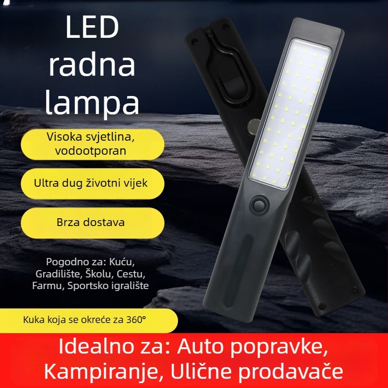 Magnetna radna svjetiljka za auto popravke, ultra jasan LED, 360° osvjetljenje, kućište od aluminijskog legura, crna
