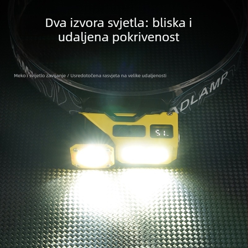 Čelna lampa s magnetskim držačem i višenamjenskim radnim svjetlom, 5W, 700 mAh baterija s mogućnošću ponovnog punjenja, domet 100–200 m