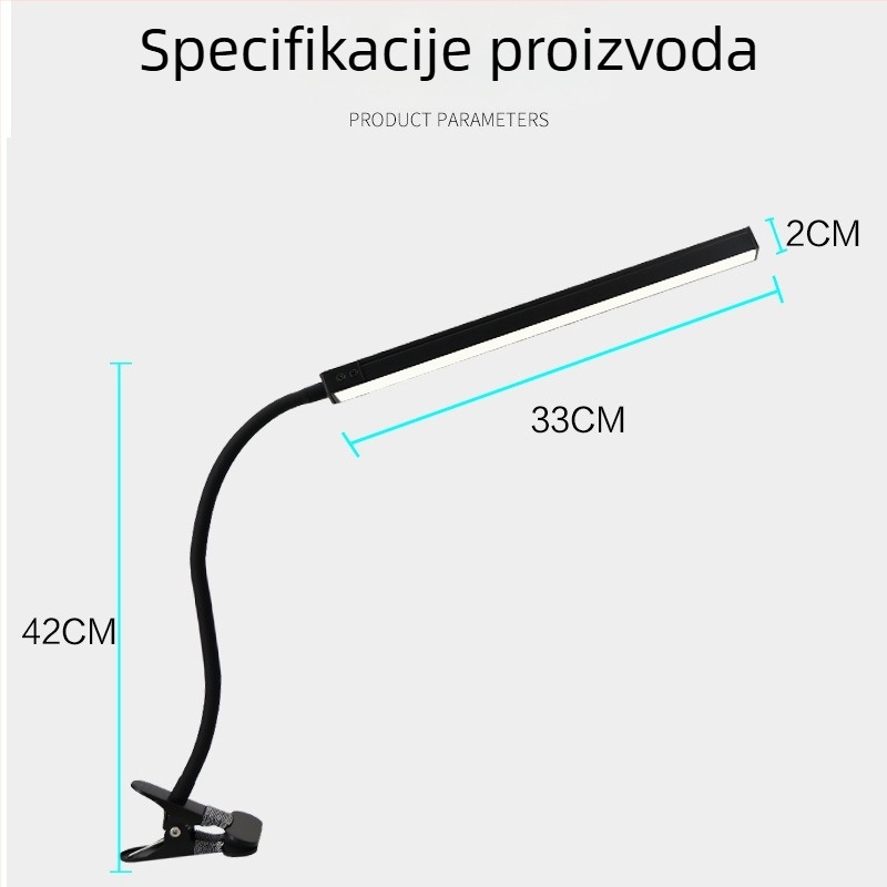 LED stolna clip lampica – osvjetljenje za čitanje, učenje i noćnu upotrebu uz zaštitu očiju (CRI ≥90; USB napajanje; 5V; dodirni prekidač; metalno sjenilo)