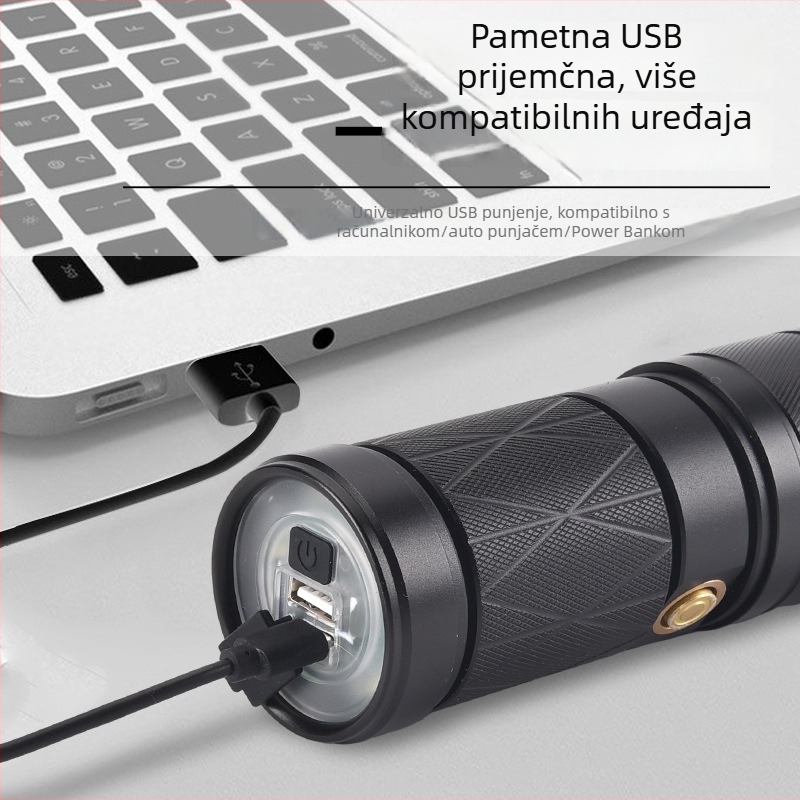 Visokoučinkovita LED svjetiljka sa zumom — vanjskom korištenju, dugi domet 200-500 m, 30W, 1500mAh, aluminijsko kućište