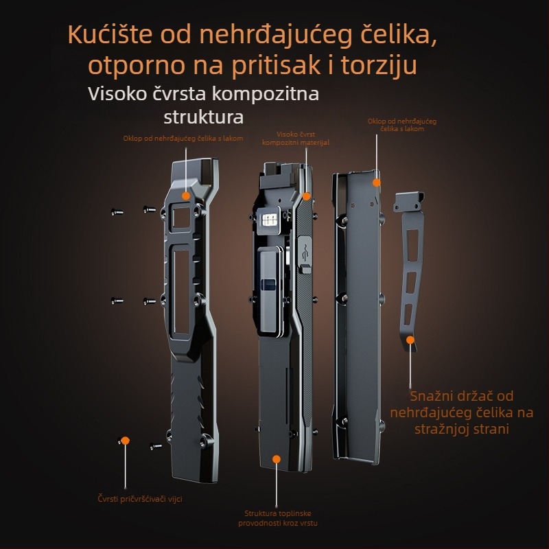Taktička LED baterijska svjetiljka, ultra-tanka, Type-C brzo punjenje, domet 100–200 m