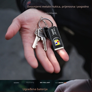 Džepna EDC svjetiljka, LED, Punjiva, domet 200–500 m, ručno pokretanje, višefunkcionalna