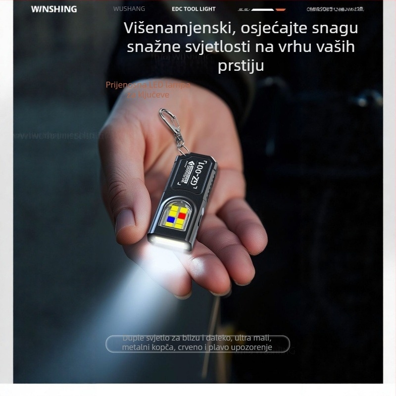 Džepna EDC svjetiljka, LED, Punjiva, domet 200–500 m, ručno pokretanje, višefunkcionalna