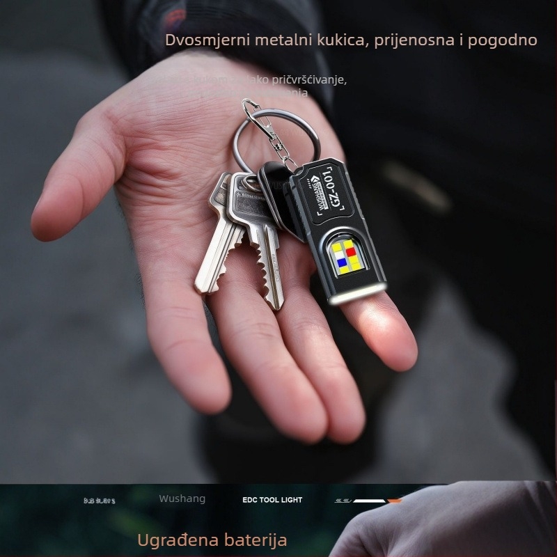 Džepna EDC svjetiljka, LED, Punjiva, domet 200–500 m, ručno pokretanje, višefunkcionalna