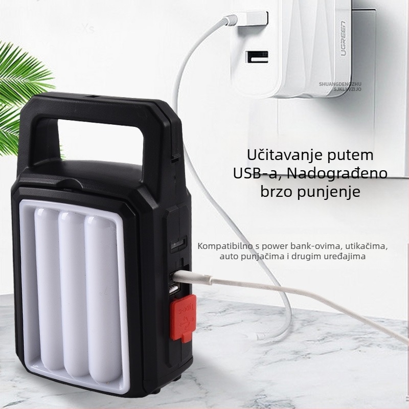 Solarno kamping LED radna lampica, punjiva, 5W, 1200mAh baterija, solarno napajanje, prenosno osvjetljenje za šator