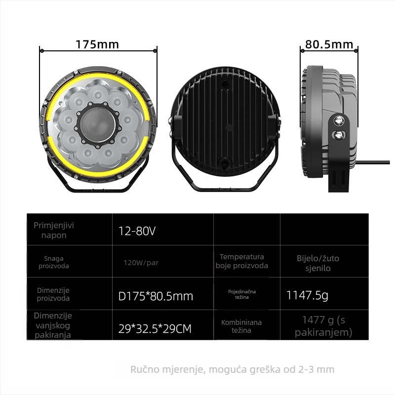 Kružni LED reflektor za terenska vozila, 60W, 12-80V, 5000 lm, aluminijsko kućište, model Gz16cl