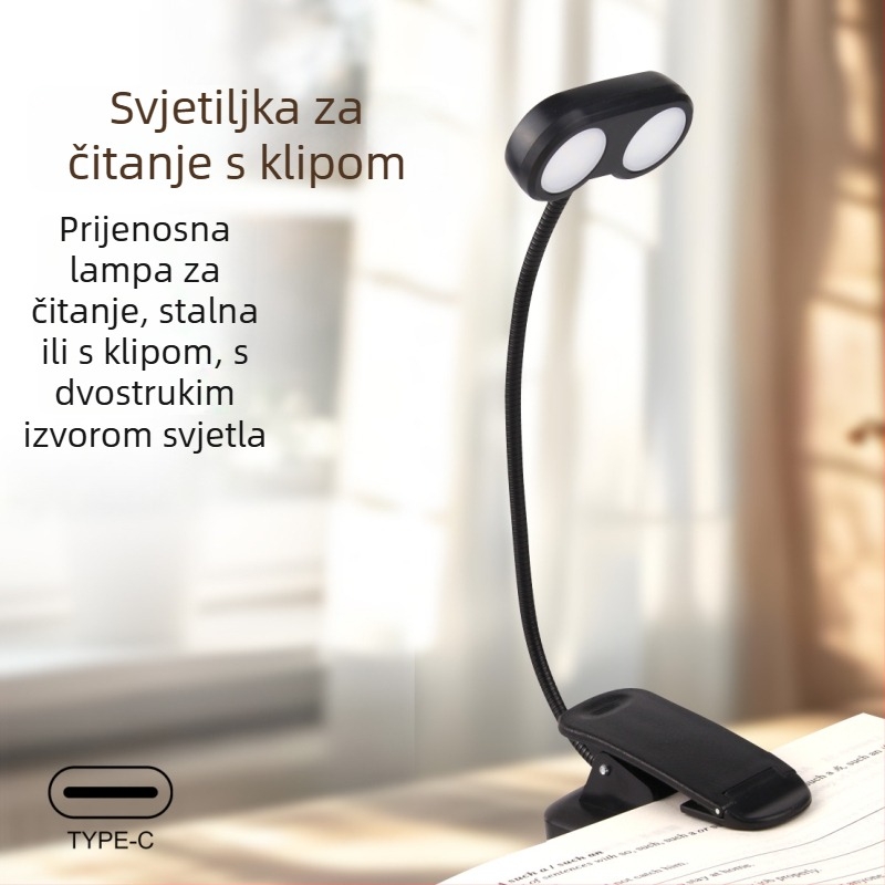 LED stolna lampica s klipom za čitanje i učenje – USB napajanje, zaštita očiju, moderni minimalistički dizajn, učna svjetlost