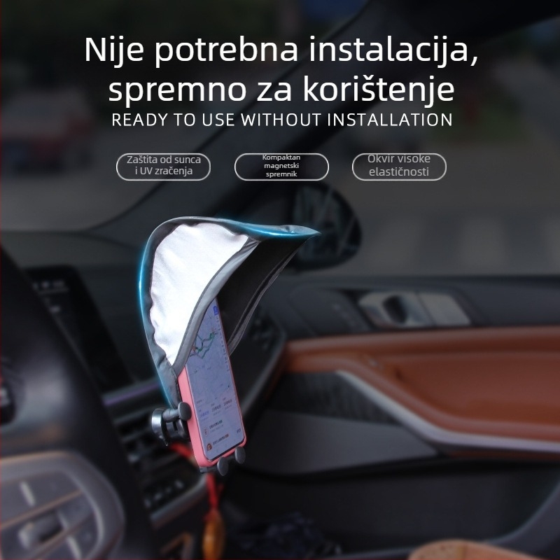 Auto telefon sunshade, vertikalna verzija za nadzornu ploču, zaštita od pregrijavanja; materijal: poliester + čelična žica; tip: ljeto; bez ugradnje; prilagodljivo