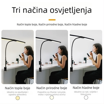 Dvostruka klip LED stolna lampica za učenje i računalni zaslon – zaštita očiju, USB napajanje, noćno svjetlo