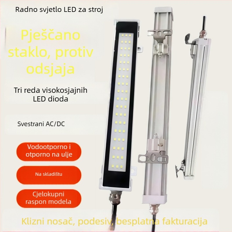 Metalna LED radna svjetiljka za strojeve s podesivim kliznim nosačem, matno anti-reflektirajuće staklo, vodootporna, otporna na ulje i eksploziju, 220V/24V za CNC tokaru