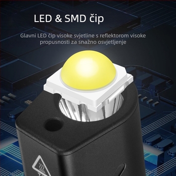 Vanjska LED radna svjetiljka, punjiva, LED 3W, aluminijska legura, domet 100-200 m