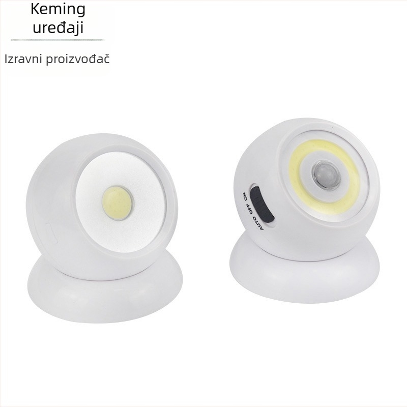 Unutarnje osvjetljenje sa senzorom; noćna svjetiljka i radna svjetiljka, COB kuglasta svjetiljka s rotacijom od 360°, napajanje baterijom 4,5 V 2 W.