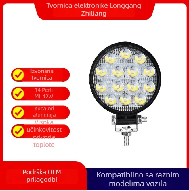 LED radno svjetlo za auto, aluminijsko kućište, 27W LED, 12–35V, 3520 lm, vijek trajanja 50 000 h