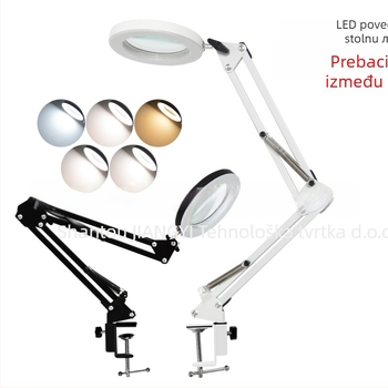 Američkog stila stolna lampa s povećalom, CRI 80–89, USB napajanje, metalno sjenilo, prekidač na gumb, lampica za učenje
