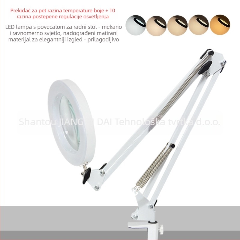 Američkog stila stolna lampa s povećalom, CRI 80–89, USB napajanje, metalno sjenilo, prekidač na gumb, lampica za učenje