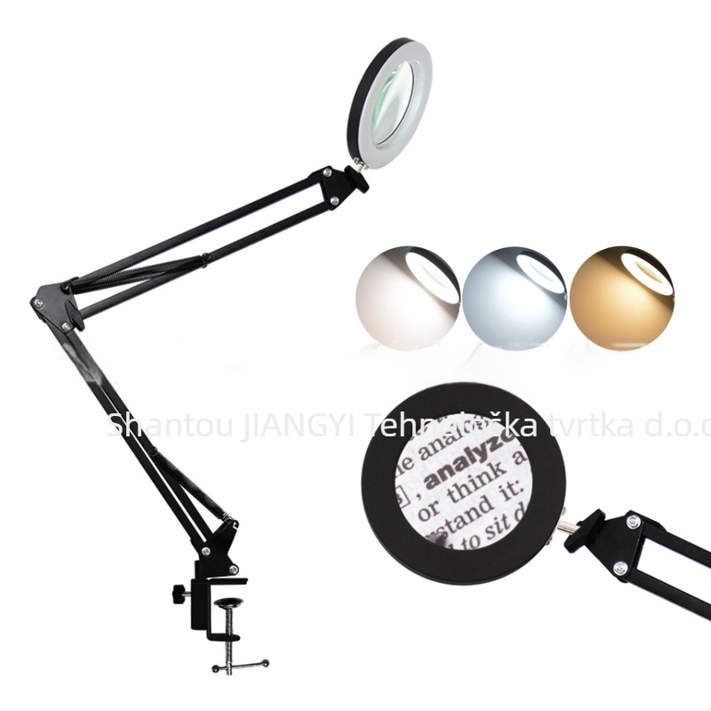 Američkog stila stolna lampa s povećalom, CRI 80–89, USB napajanje, metalno sjenilo, prekidač na gumb, lampica za učenje