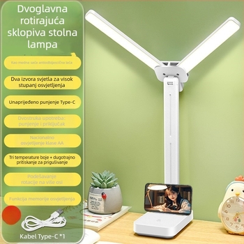Dvostruka sklopiva LED stolna lampa za učenike i djecu, s dodirnim upravljanjem, punjiva, zaštita vida, svjetlo za učenje