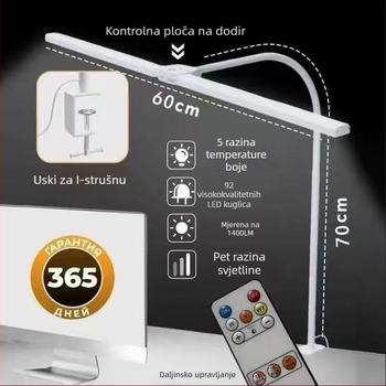 LED stolna lampa za učenje s klipom, dvostruka glava, USB napajanje, dodirni prekidač, metalno sjenilo