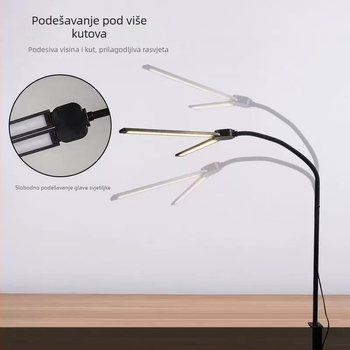 LED stolna lampa za učenje s klipom, dvostruka glava, USB napajanje, dodirni prekidač, metalno sjenilo