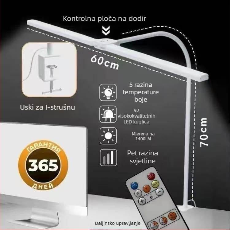 LED stolna lampa za učenje s klipom, dvostruka glava, USB napajanje, dodirni prekidač, metalno sjenilo