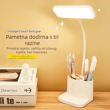 Stolna lampa za zaštitu očiju i držač za olovke, punjiva i na mrežni priključak, dodirni prekidač, CRI≥90, razina osvjetljenja AA, moderni minimalistički stil