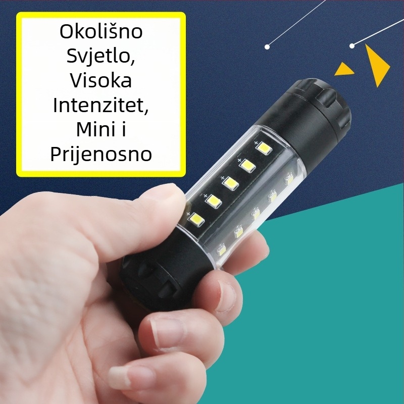 Mini prijenosna COB LED svjetiljka za vanjsku upotrebu, baterija 1200 mAh, napajanje 14500 baterijom, domet 100–200 m, višenamjenska