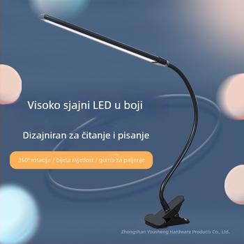 Klip LED stolna lampica s USB napajanjem, zaštita očiju, plastično sjenilo, gumbasti prekidač
