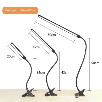 Klip LED stolna lampica s USB napajanjem, zaštita očiju, plastično sjenilo, gumbasti prekidač
