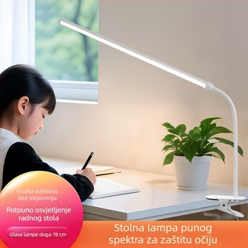 LED stolna lampa s klipom – plno spektra, 220V, CRI ≥95, napajanje iz utičnice, gumasti prekidač, noćna svjetiljka, lampica za učenje