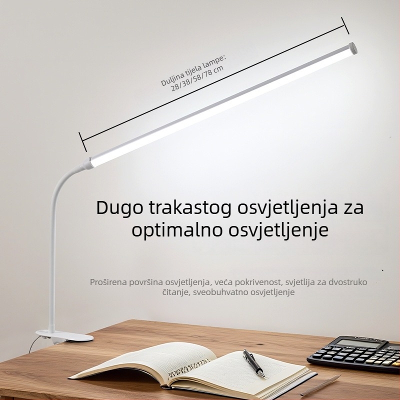 LED stolna lampa s klipom – plno spektra, 220V, CRI ≥95, napajanje iz utičnice, gumasti prekidač, noćna svjetiljka, lampica za učenje