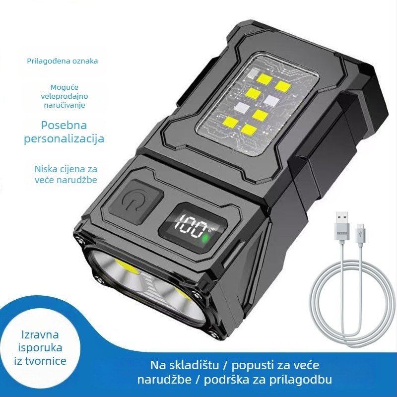 Klip kapa COB LED svjetiljka – jaka, punjiva, prijenosna, 3.7V, 5W, prekidač pritiskom