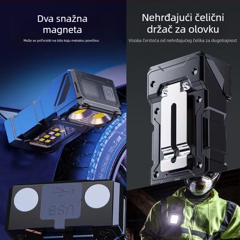 Klip kapa COB LED svjetiljka – jaka, punjiva, prijenosna, 3.7V, 5W, prekidač pritiskom