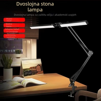 LED stolna lampa s klipsom i dugim ramom, sklopiva, metalni sjenilac, CRI ≥90, napon ≤36V, gumba prekidač, napajanje iz utičnice