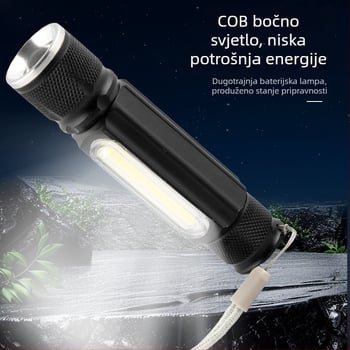 LED ručna baterijska svjetiljka sa USB punjenjem, 2400mAh, ručno pokretanje, domet 200–500 m, višenamjenska s Power Bank