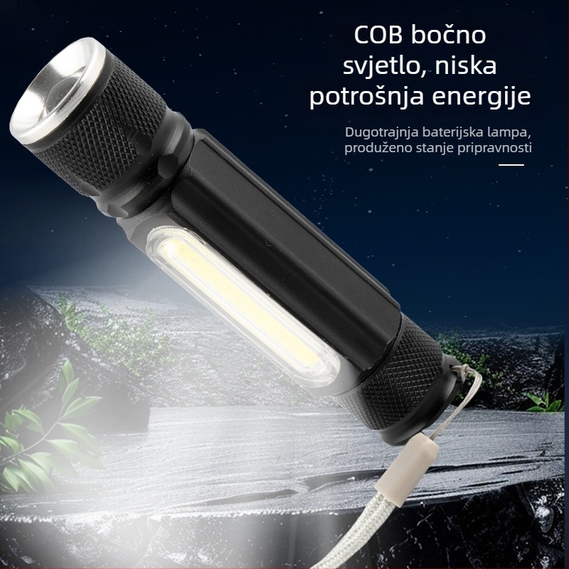 LED ručna baterijska svjetiljka sa USB punjenjem, 2400mAh, ručno pokretanje, domet 200–500 m, višenamjenska s Power Bank