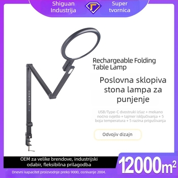 LED stolna lampica s klipsom i okruglom glavom, aluminijski spoj, sklopa, USB napajanje, dodirni prekidač