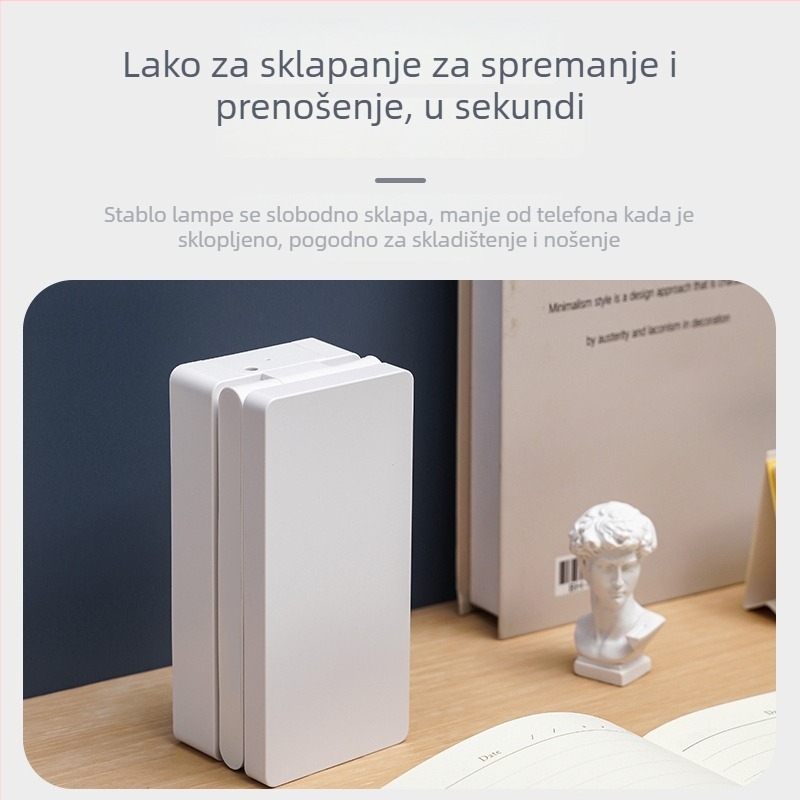 Prijenosna sklopiva LED stolna lampa s osvjetljenjem za zaštitu očiju, pogodna za učenje, pisanje i čitanje; 5W, CRI ≥95, dodirni upravljač, ugrađena baterija, napon ≤36V