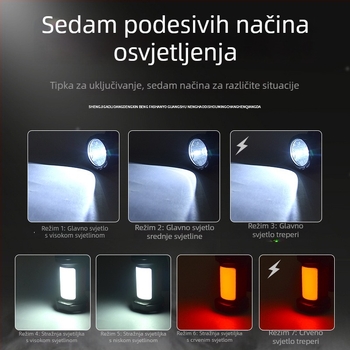 LED ručni fenjer s 360° rotacijom, 600–800 lm, USB punjenje, domet 100–200 m, baterija 4800 mAh