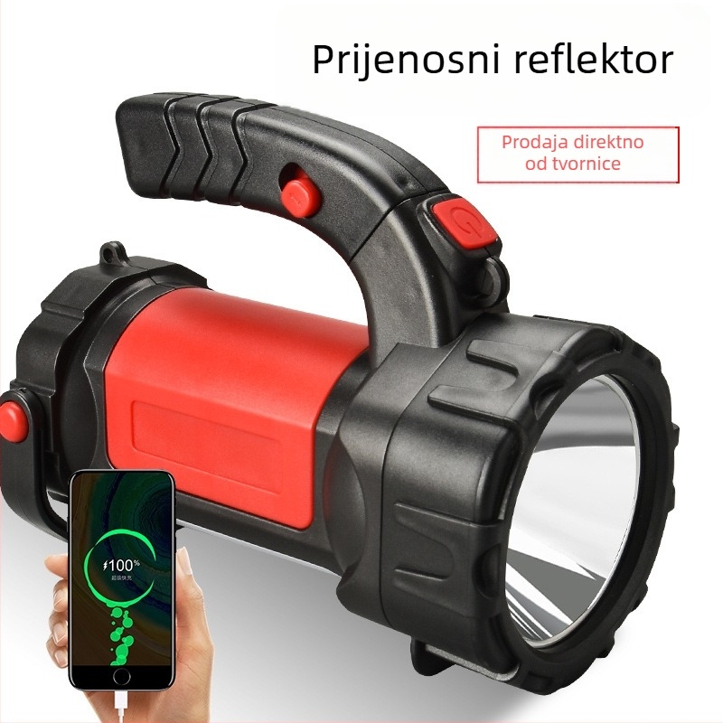 LED ručni fenjer s 360° rotacijom, 600–800 lm, USB punjenje, domet 100–200 m, baterija 4800 mAh