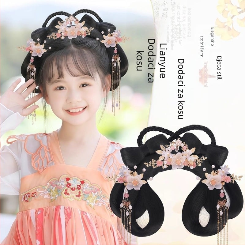 Dječja perika i ukras za glavu u stilu Han dinastije – kratka kosa od svile, model Lian Yue