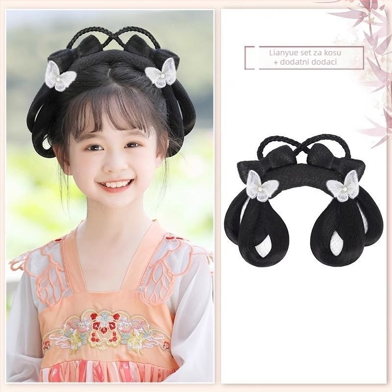 Dječja perika i ukras za glavu u stilu Han dinastije – kratka kosa od svile, model Lian Yue